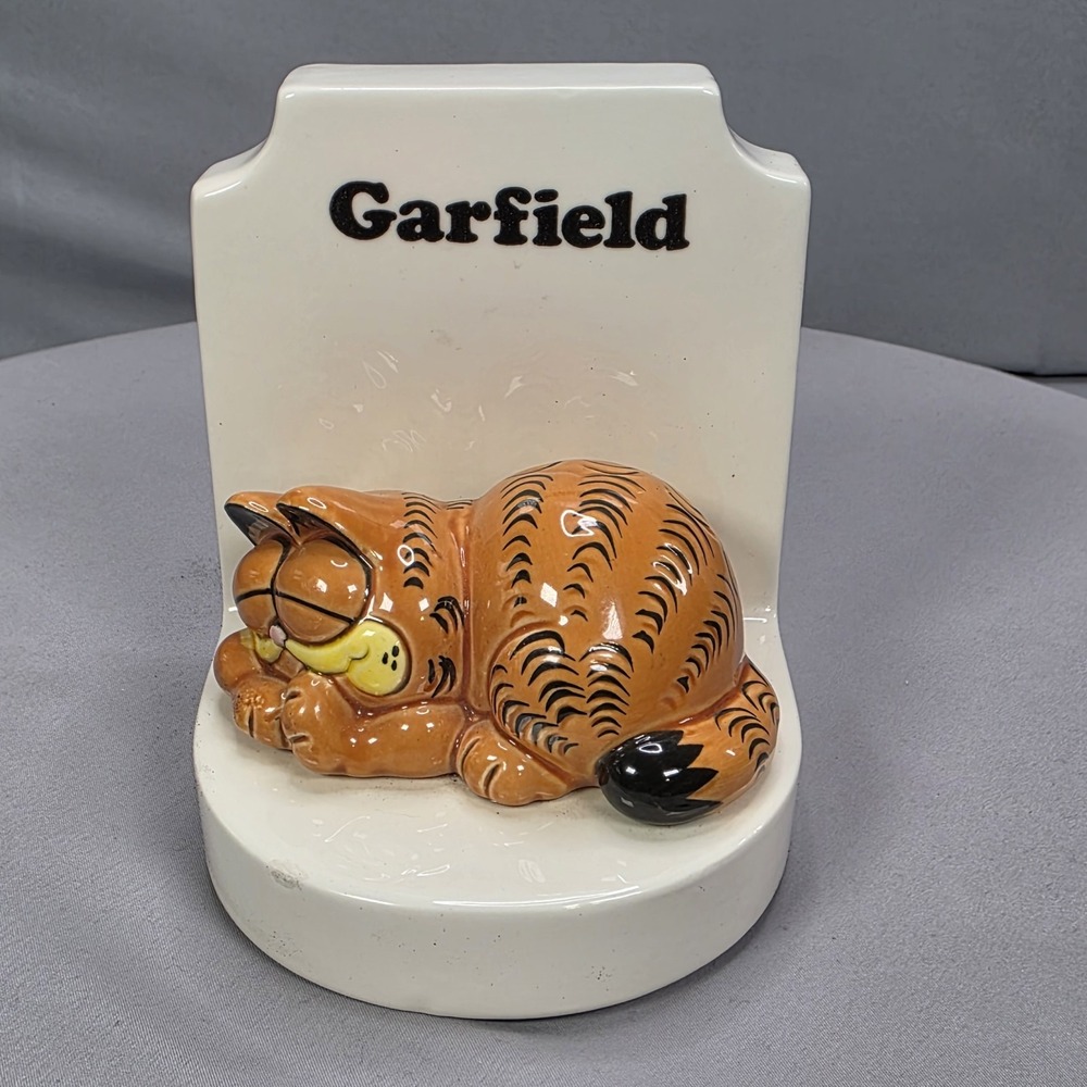 Vintage Garfield Sleeping Bookend Ceramic Enesco Cat Only Garfield & Odie Set